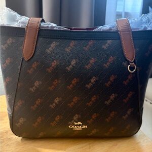 COACH Black and Brown Signature Tote with Leather Straps